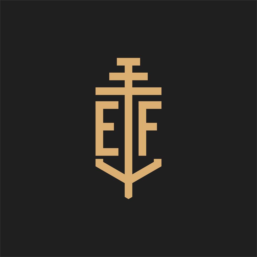 EF initial logo monogram with pillar icon design vector