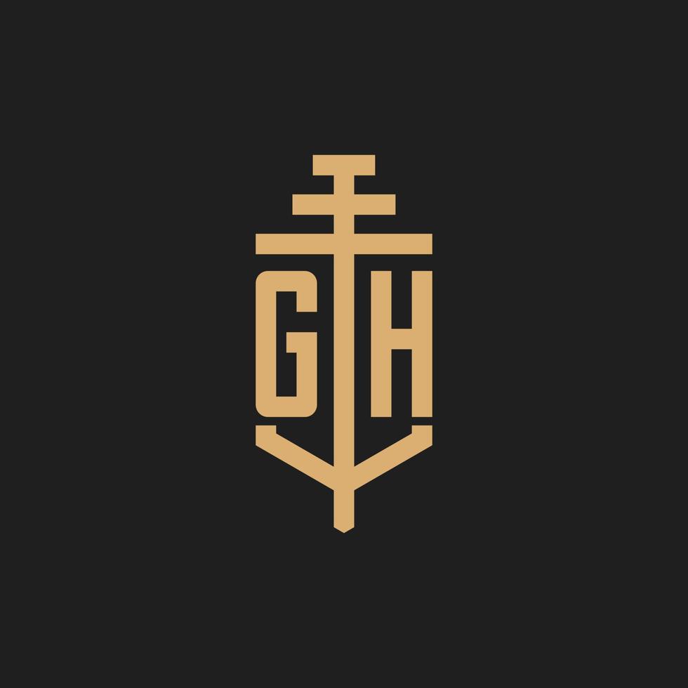 monograma del logotipo inicial de gh con vector de diseño de icono de pilar