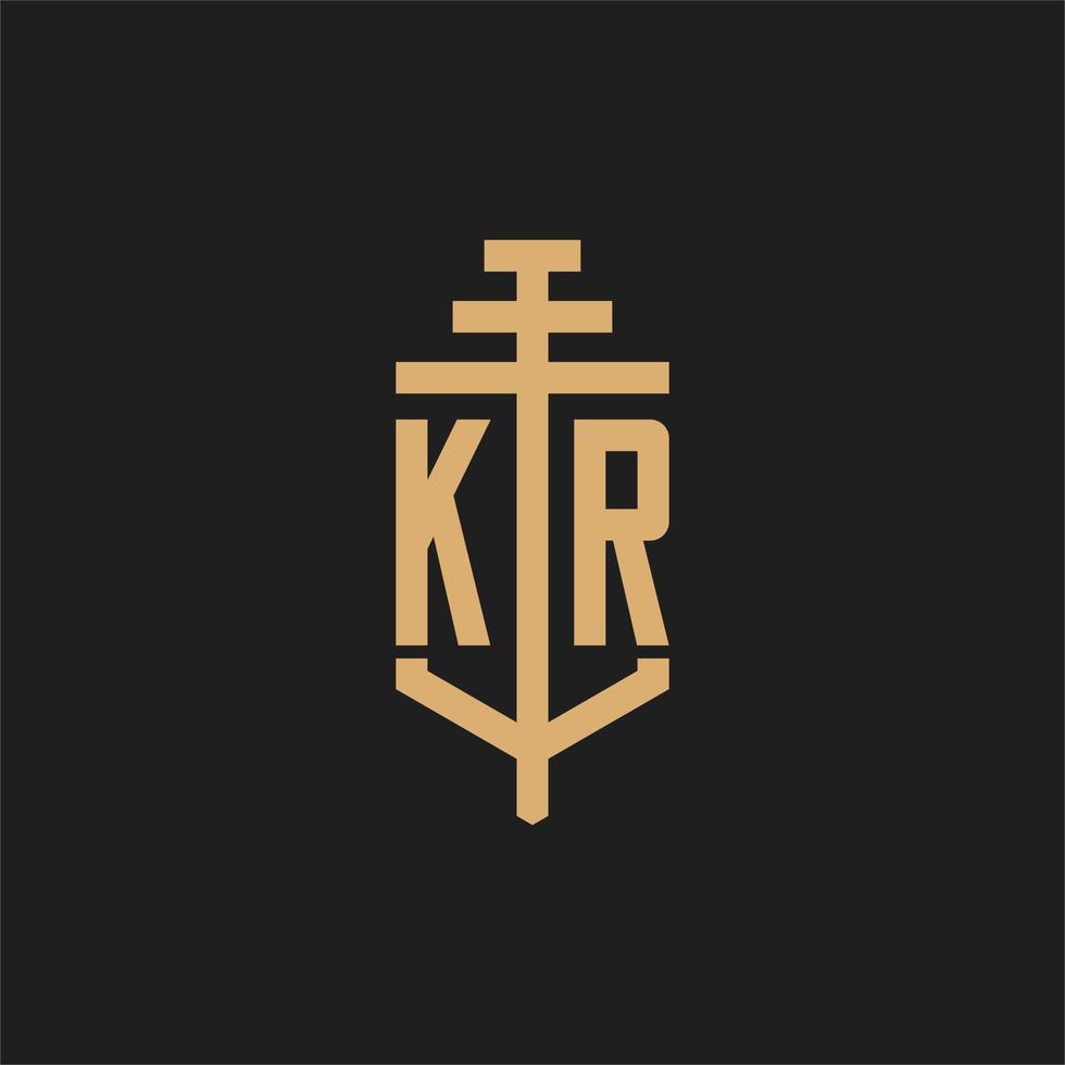 Monograma del logotipo inicial kr con vector de diseño de icono de pilar