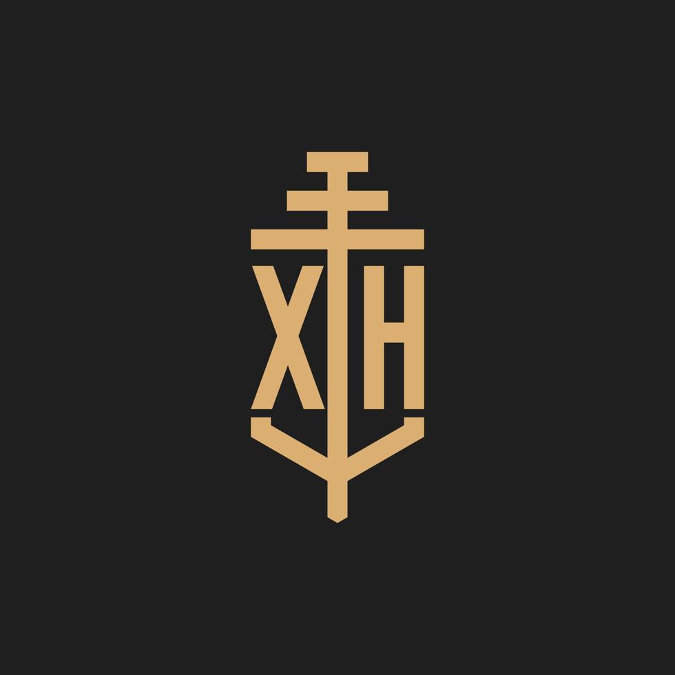 XH initial logo monogram with pillar icon design vector