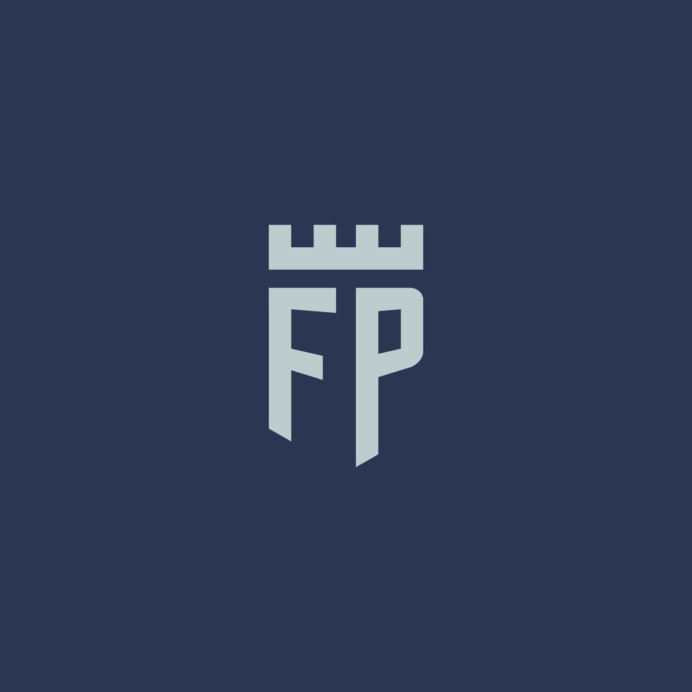 FP logo monogram with fortress castle and shield style design vector