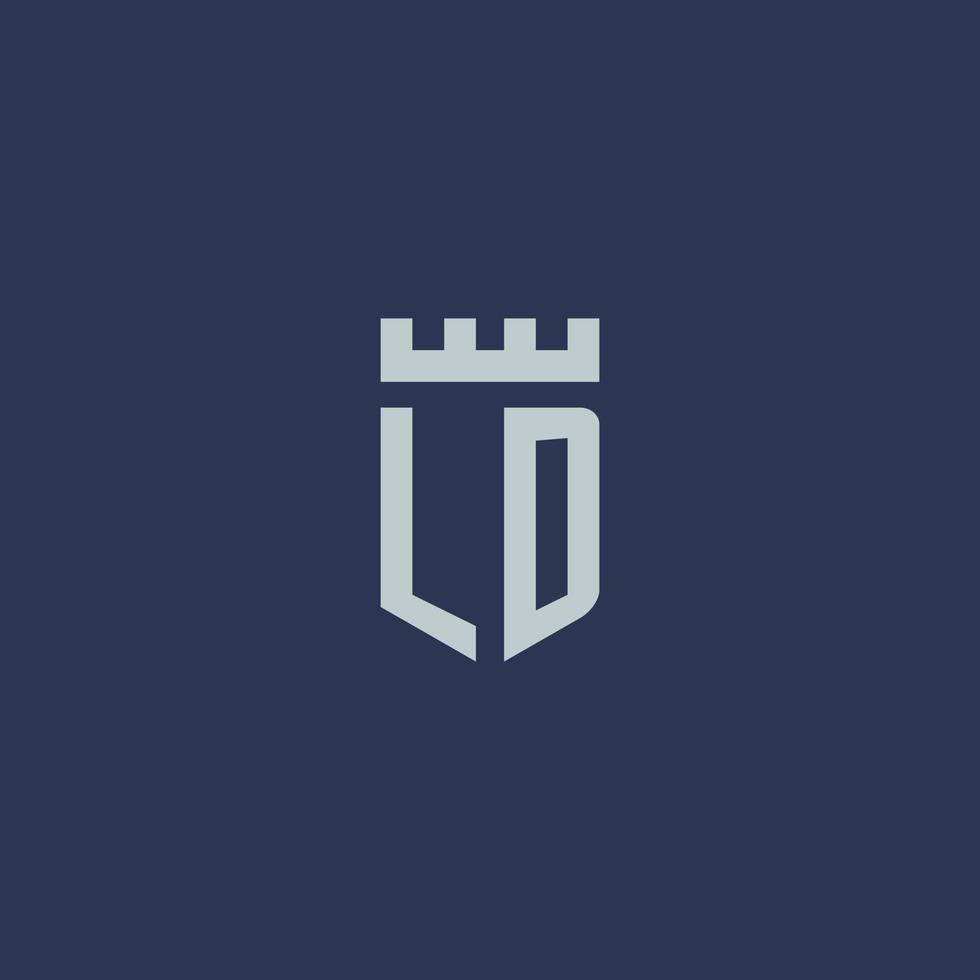 LD logo monogram with fortress castle and shield style design vector