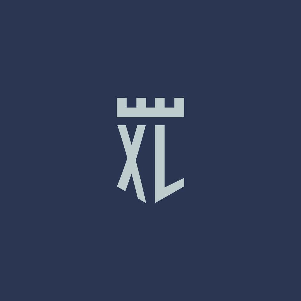 monograma del logotipo xl con castillo de fortaleza y diseño de estilo escudo vector