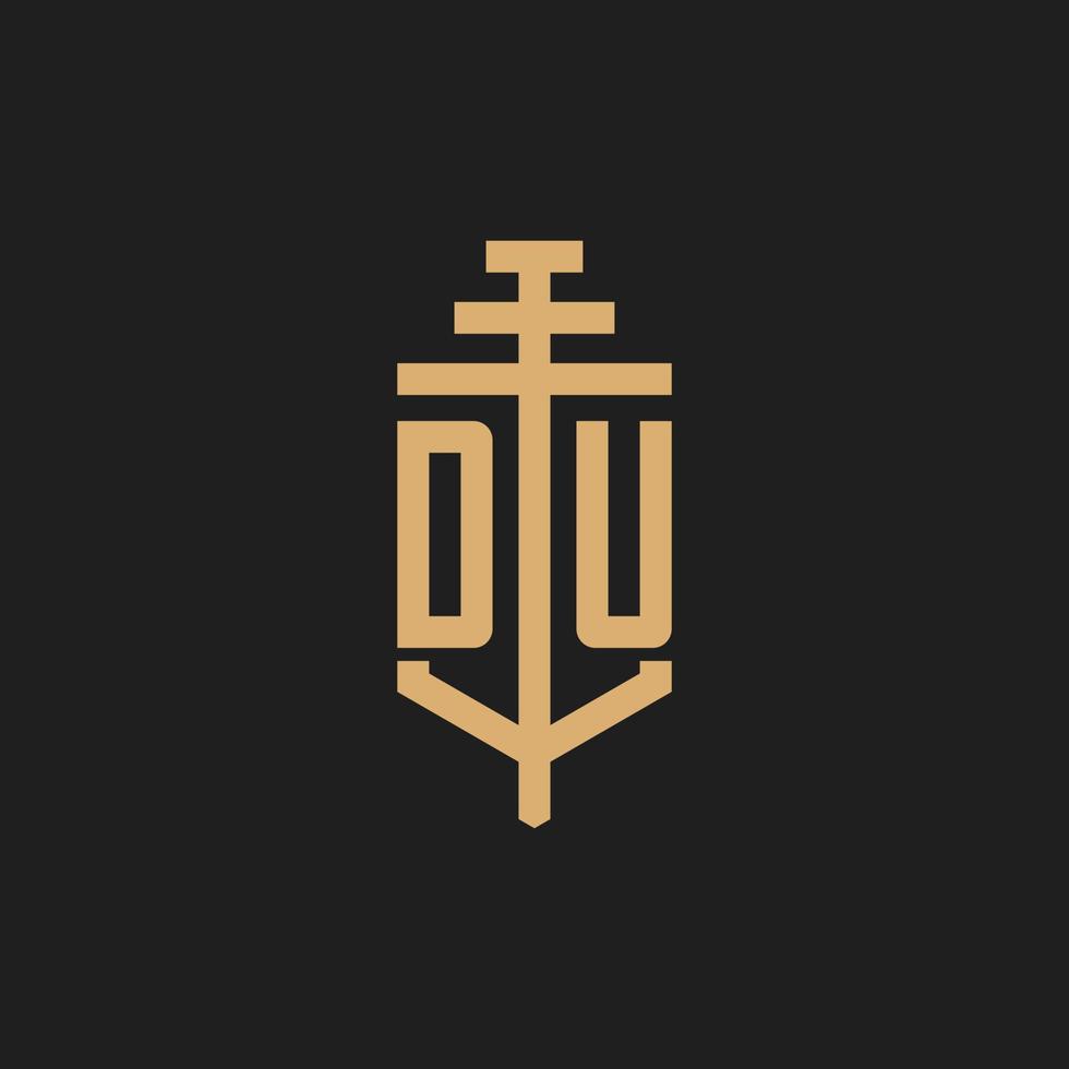 DU initial logo monogram with pillar icon design vector