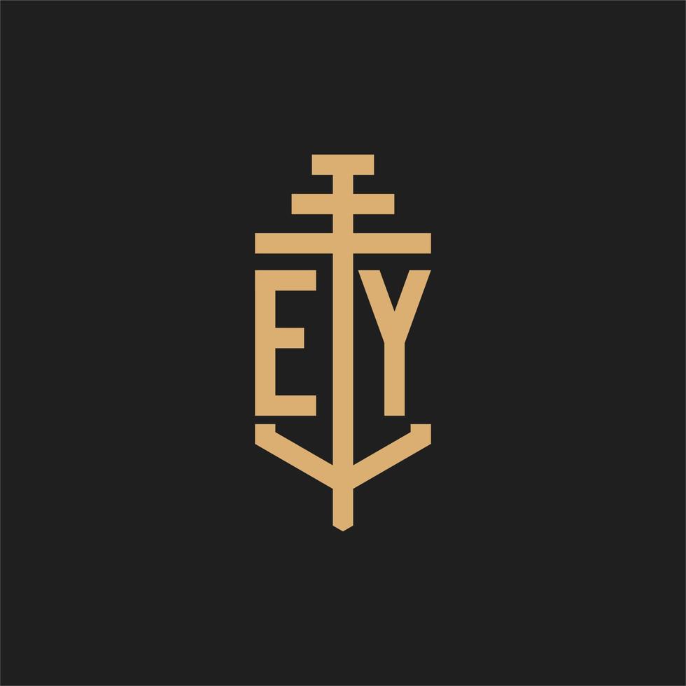 Monograma de logotipo inicial ey con vector de diseño de icono de pilar