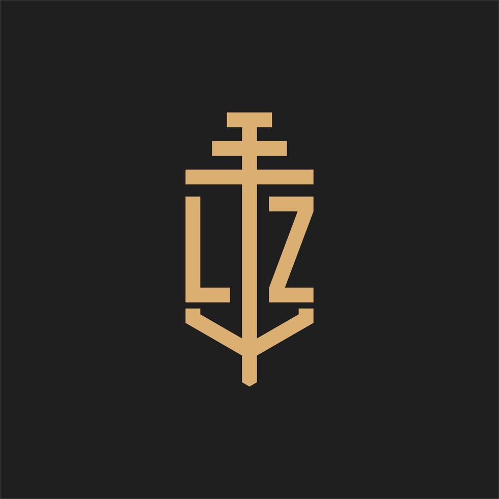 Monograma del logotipo inicial de lz con vector de diseño de icono de pilar