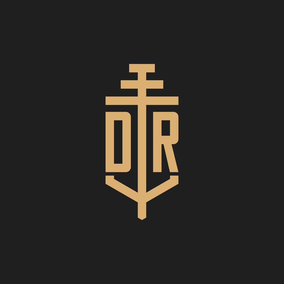 monograma del logotipo inicial dr con vector de diseño de icono de pilar