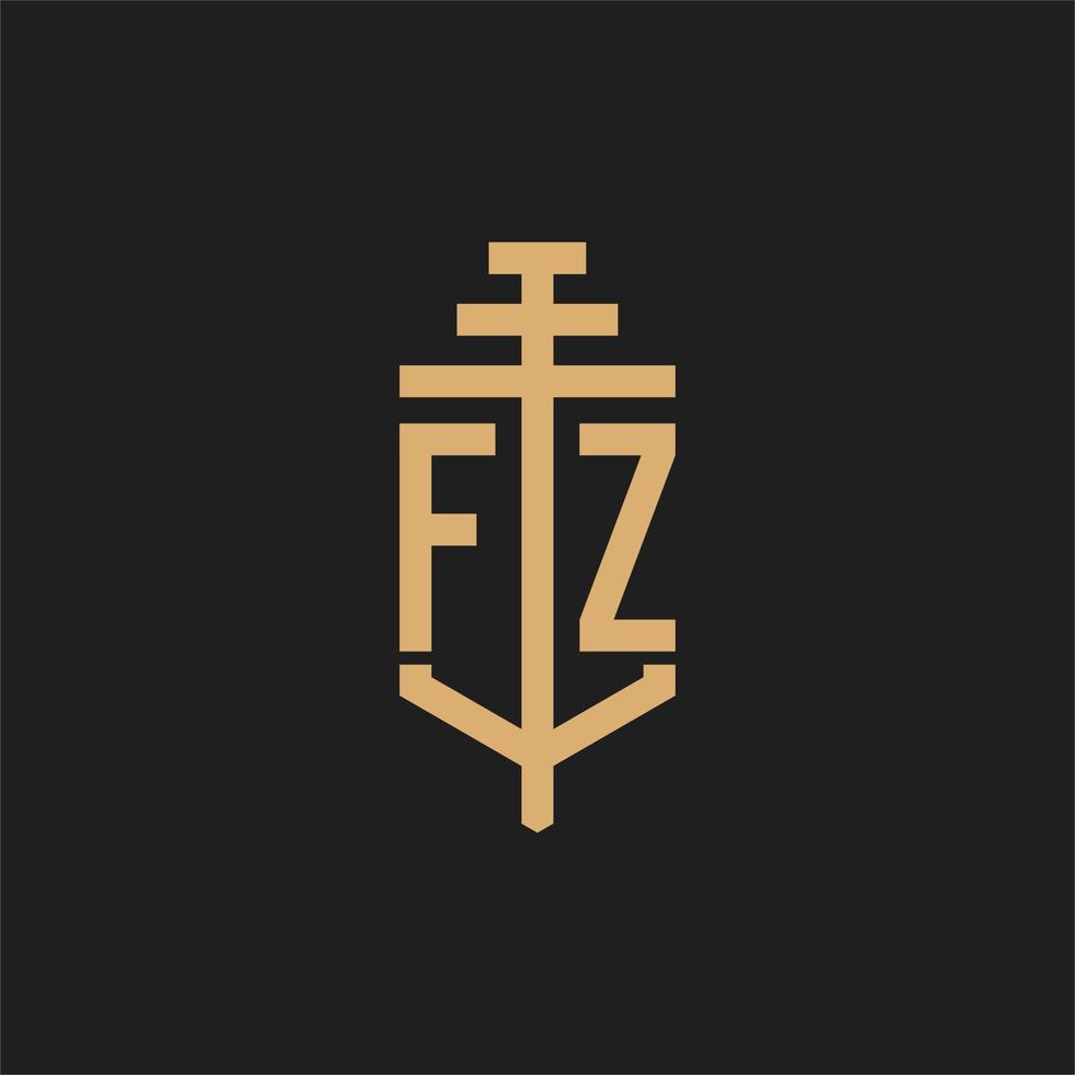 monograma del logotipo inicial fz con vector de diseño de icono de pilar