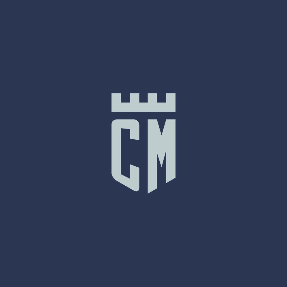 CM logo monogram with fortress castle and shield style design vector