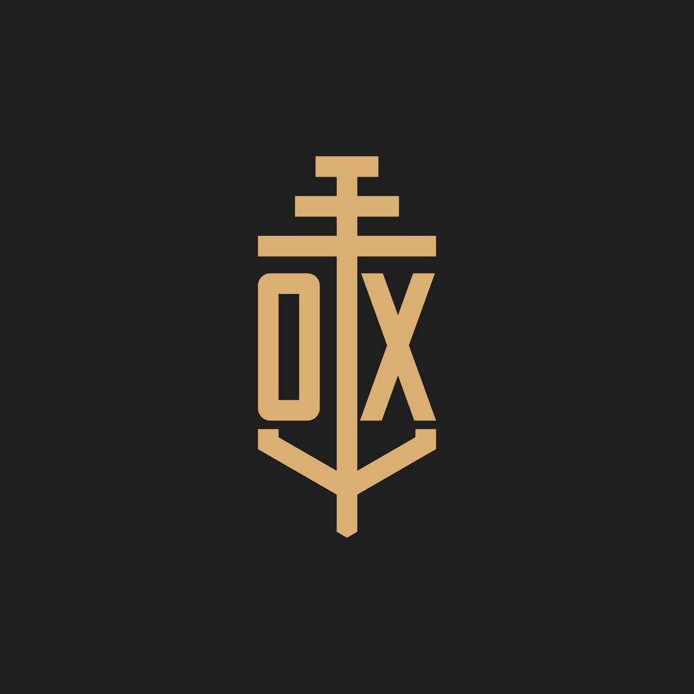 OX initial logo monogram with pillar icon design vector