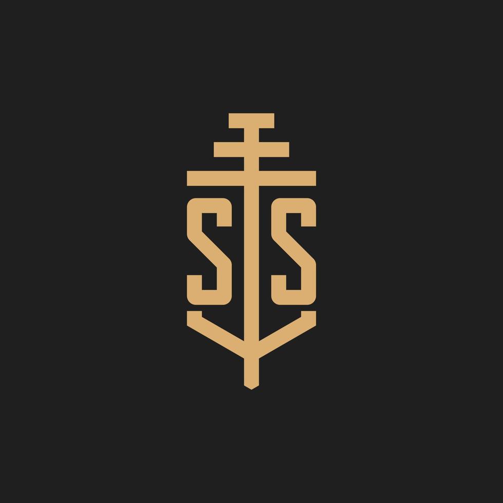 monograma del logotipo inicial de ss con vector de diseño de icono de pilar
