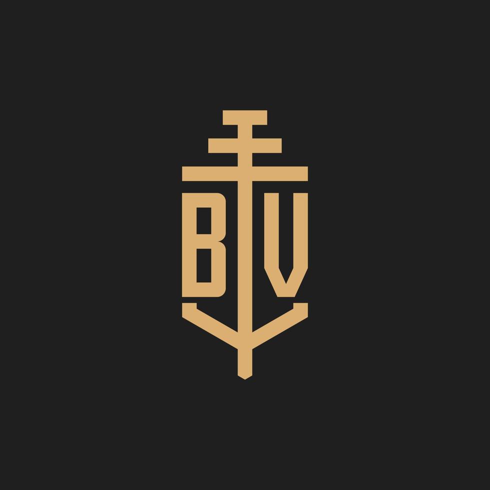 BV initial logo monogram with pillar icon design vector