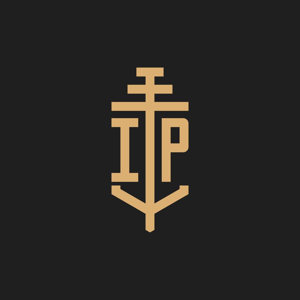IP initial logo monogram with pillar icon design vector