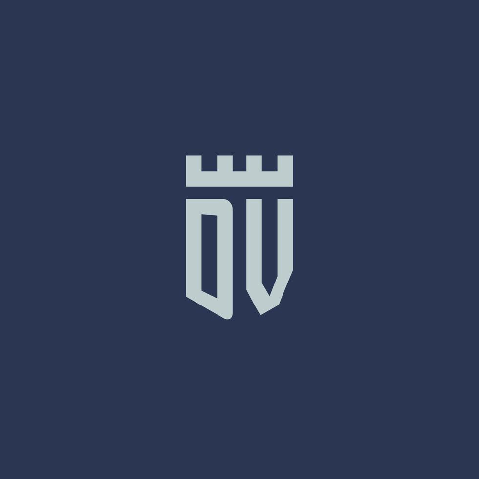 DV logo monogram with fortress castle and shield style design vector