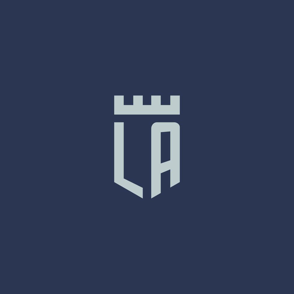 LA logo monogram with fortress castle and shield style design vector