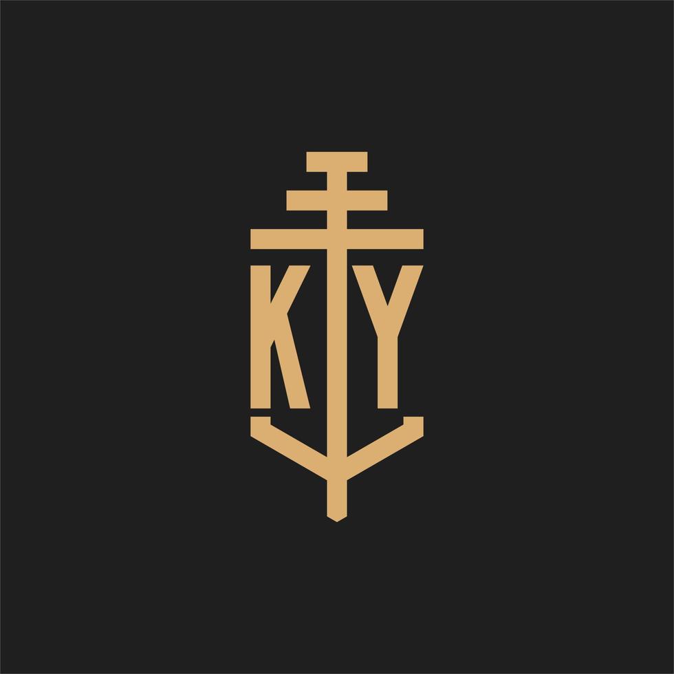 monograma del logotipo inicial de ky con vector de diseño de icono de pilar