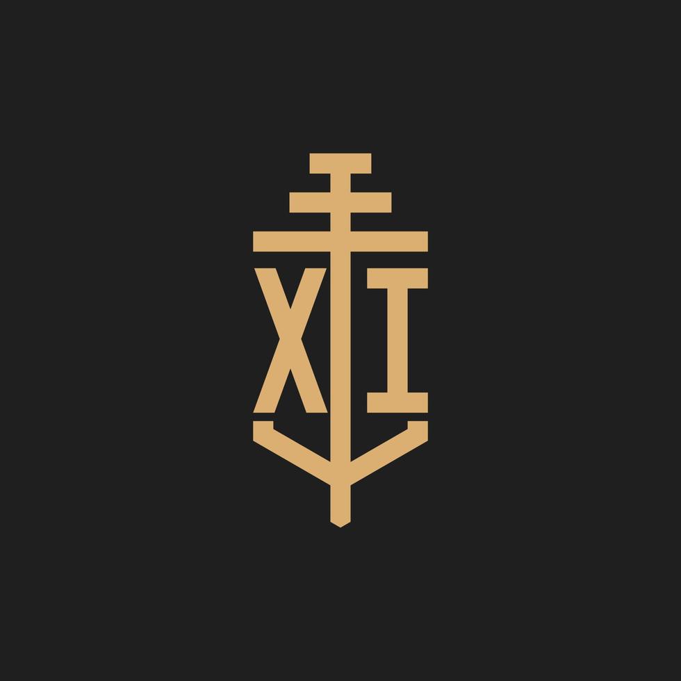 XI initial logo monogram with pillar icon design vector