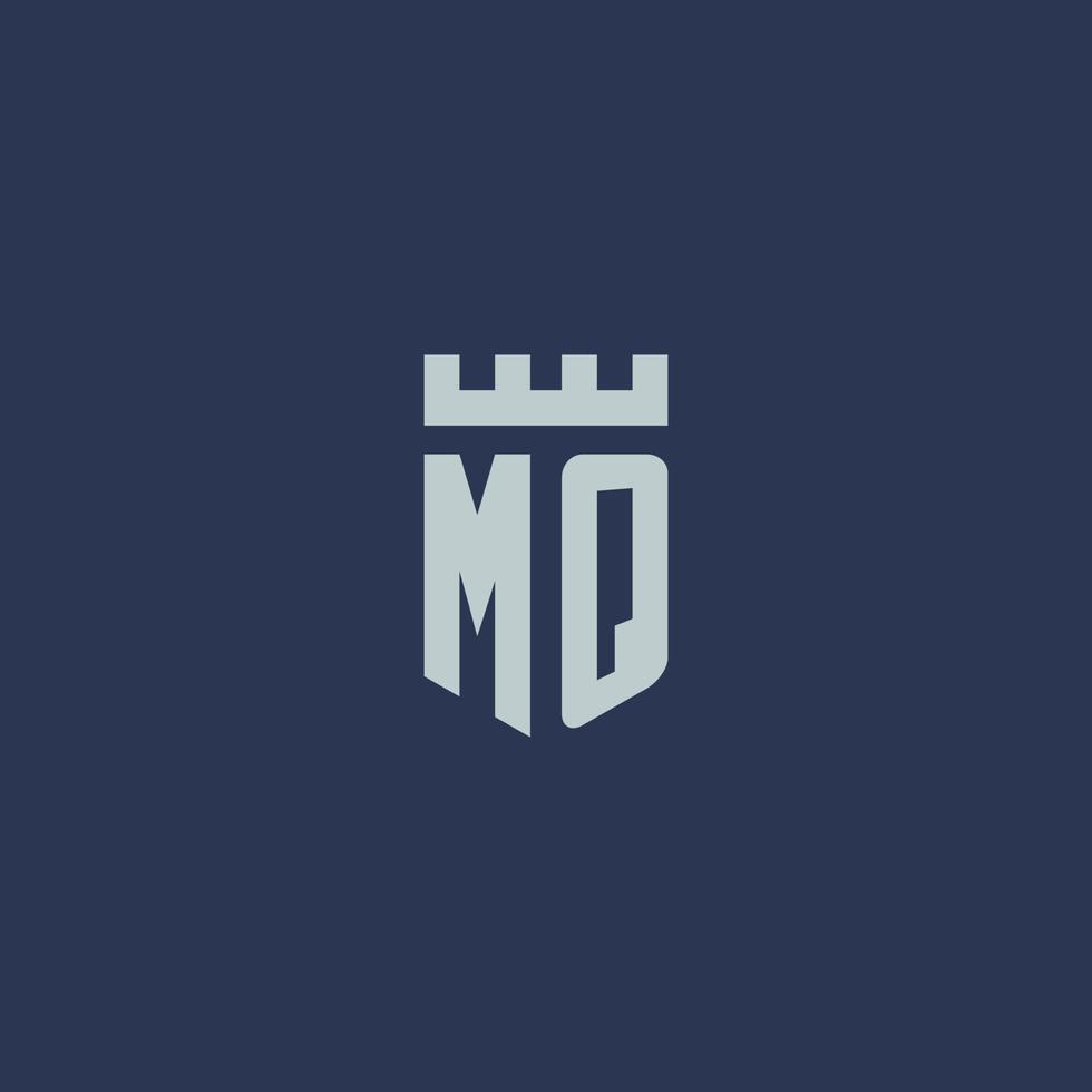 monograma del logotipo mq con castillo de fortaleza y diseño de estilo escudo vector