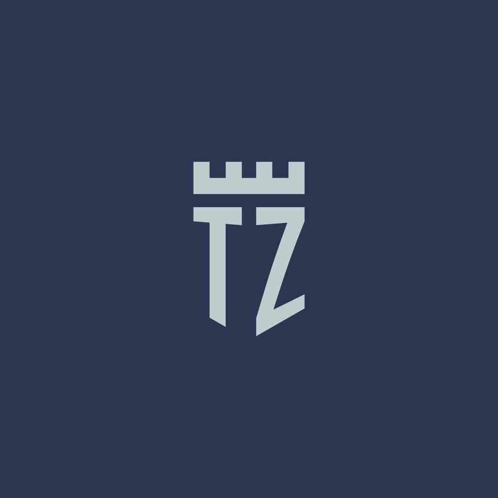 TZ logo monogram with fortress castle and shield style design vector