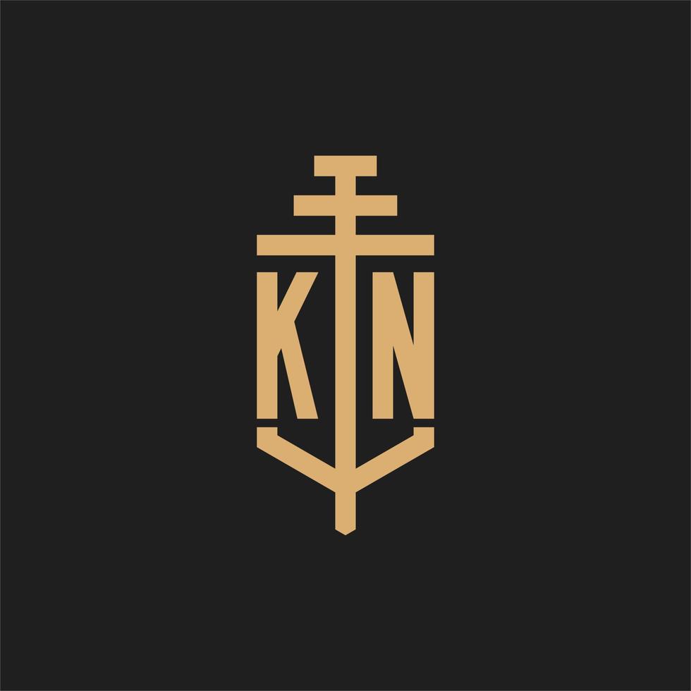 KN initial logo monogram with pillar icon design vector