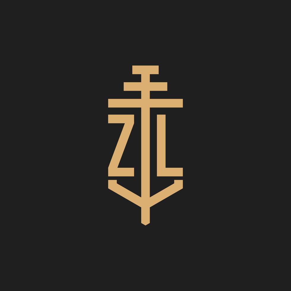 ZL initial logo monogram with pillar icon design vector