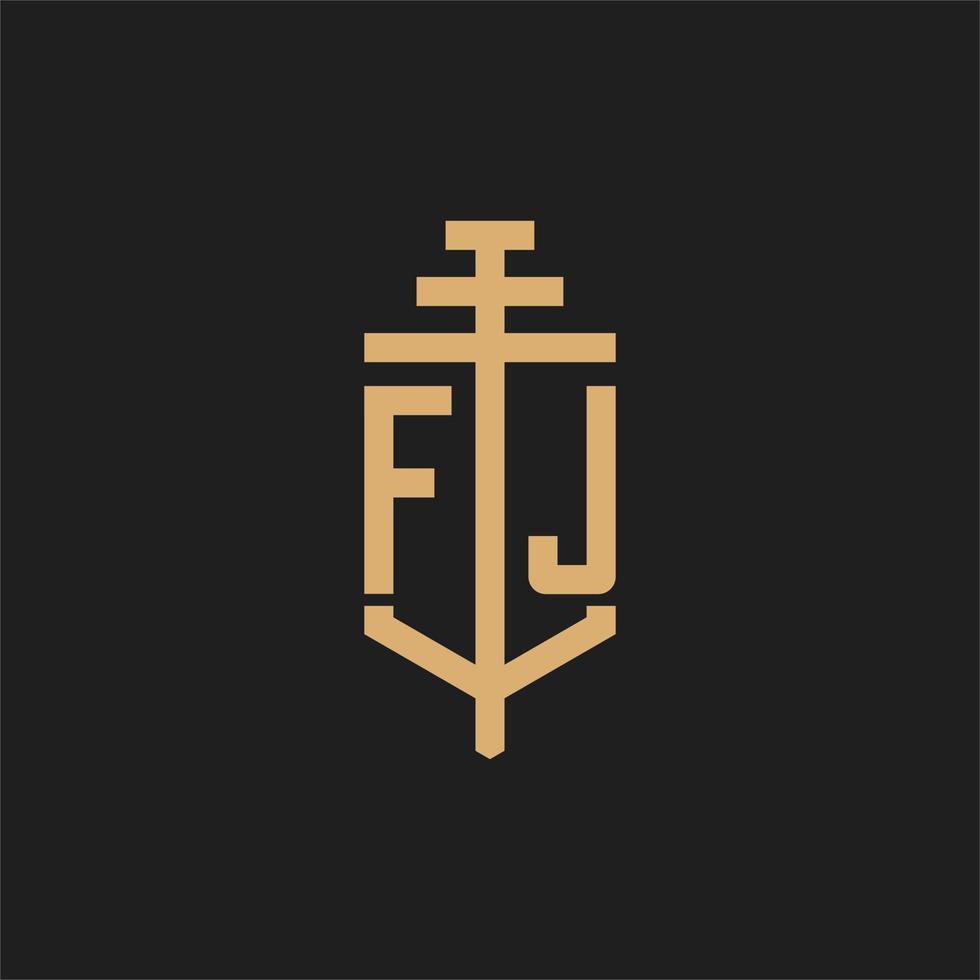 monograma del logotipo inicial fj con vector de diseño de icono de pilar