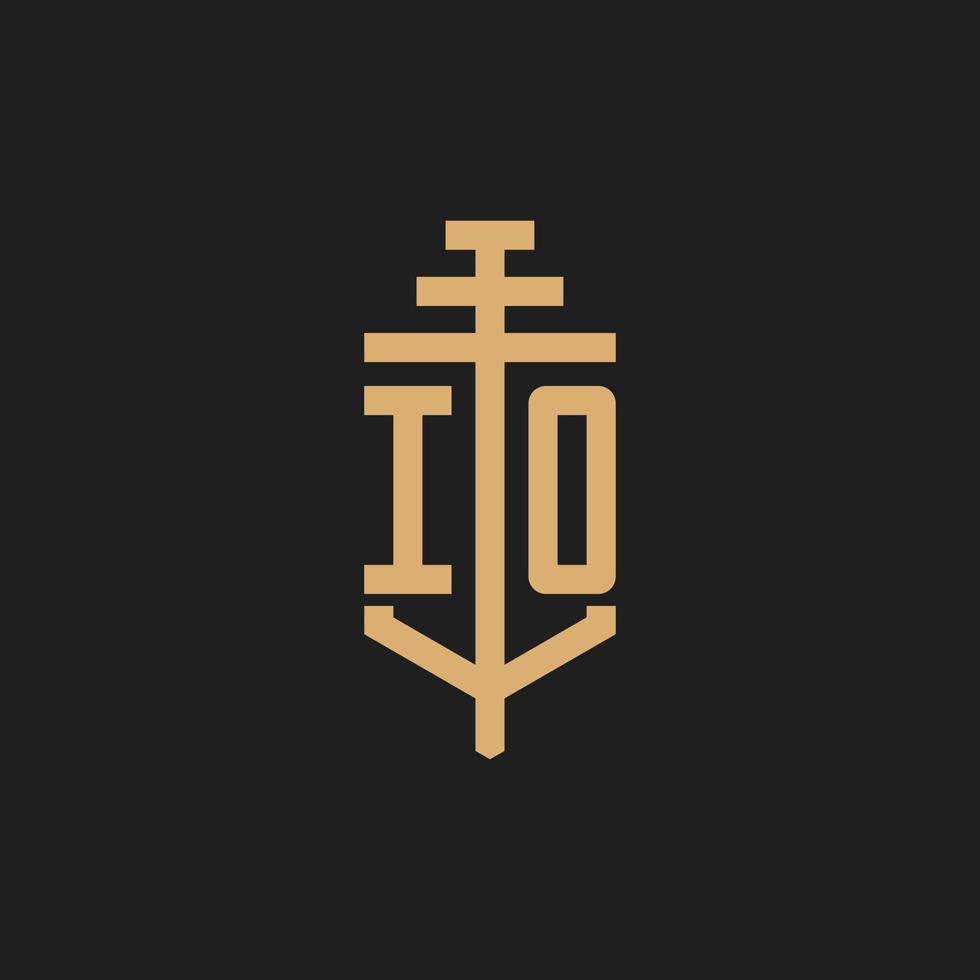 IO initial logo monogram with pillar icon design vector