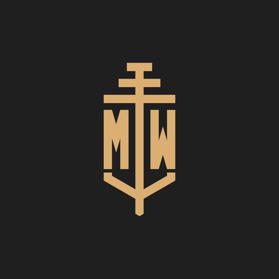 MW initial logo monogram with pillar icon design vector