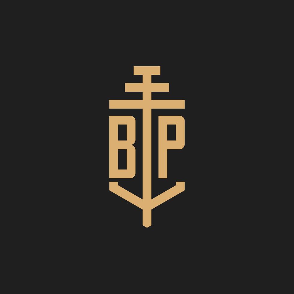 monograma del logotipo inicial de bp con vector de diseño de icono de pilar