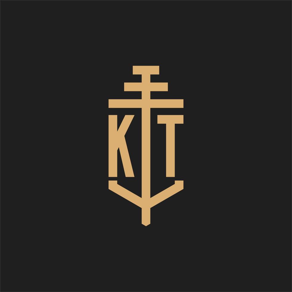 monograma del logotipo inicial kt con vector de diseño de icono de pilar