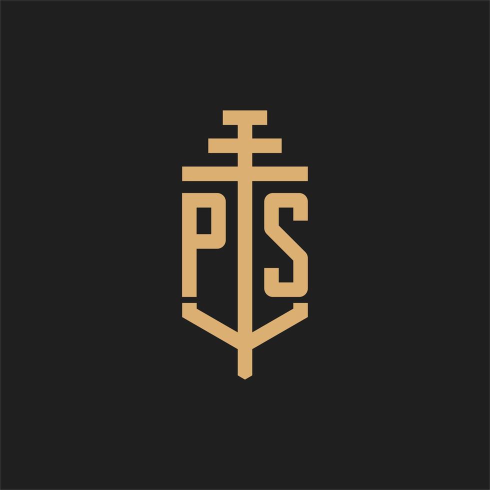 monograma del logotipo inicial de ps con vector de diseño de icono de pilar