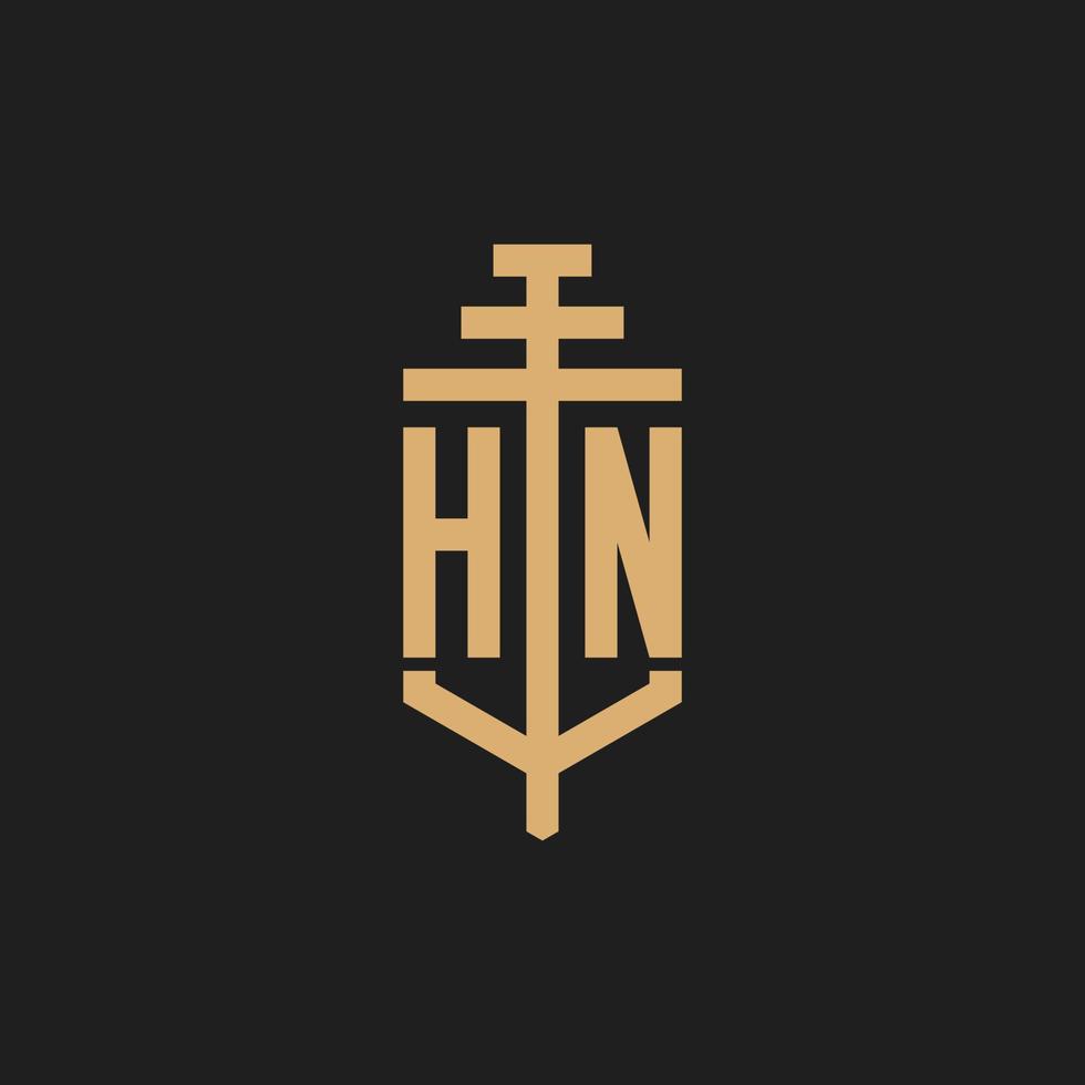 monograma del logotipo inicial de hn con vector de diseño de icono de pilar