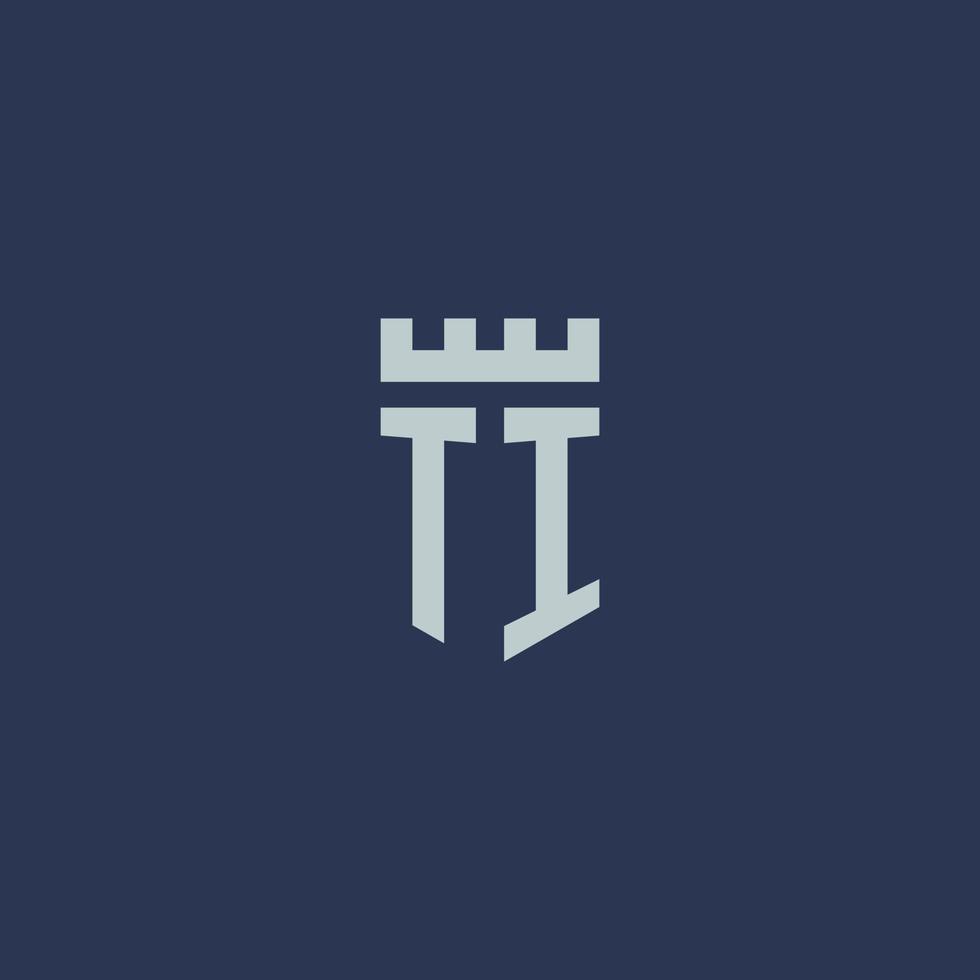 TI logo monogram with fortress castle and shield style design vector