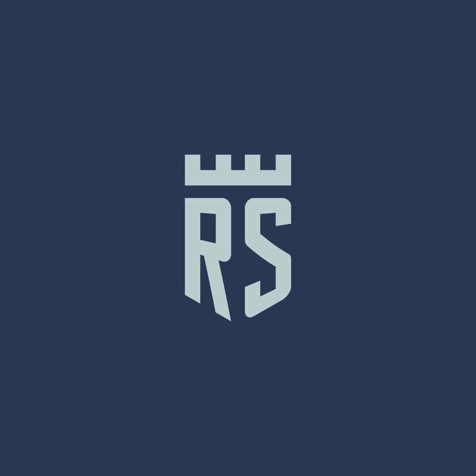 RS logo monogram with fortress castle and shield style design vector