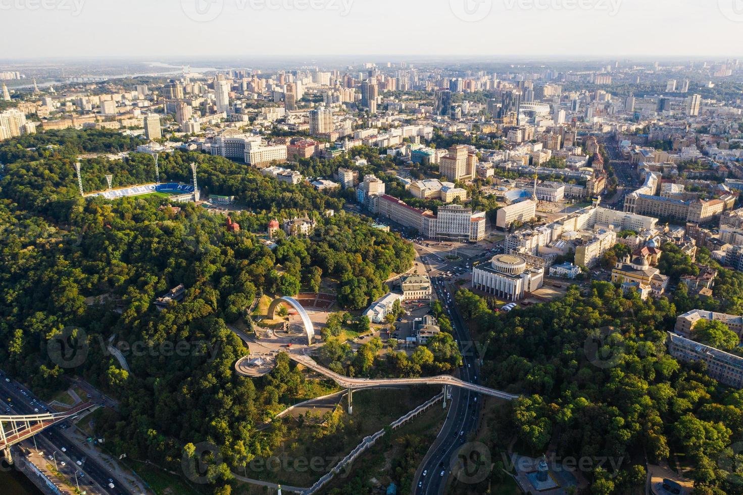 Aerial drone view of new pedestrian bridge from above photo