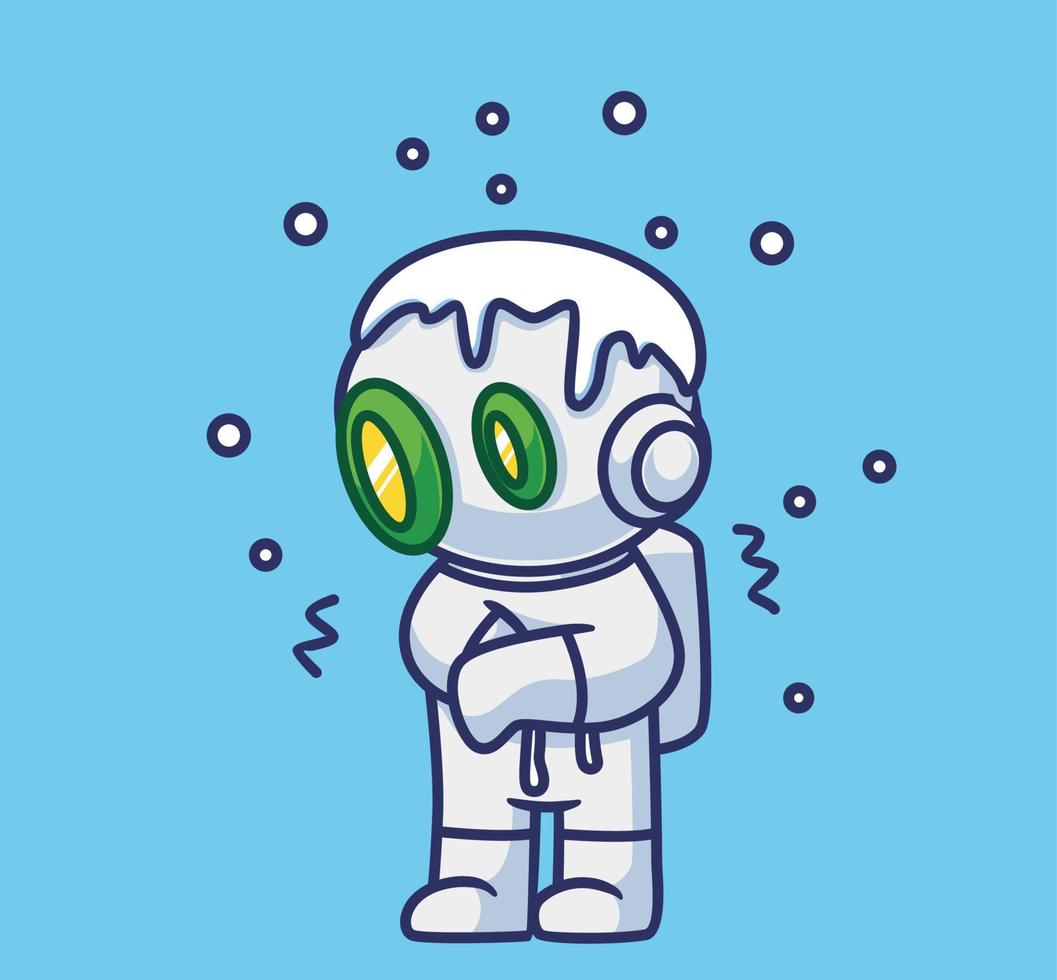 cute astronaut robot freezing snow. Isolated cartoon person Christmas illustration. Flat Style suitable for Sticker Icon Design Premium Logo vector. Mascot character vector