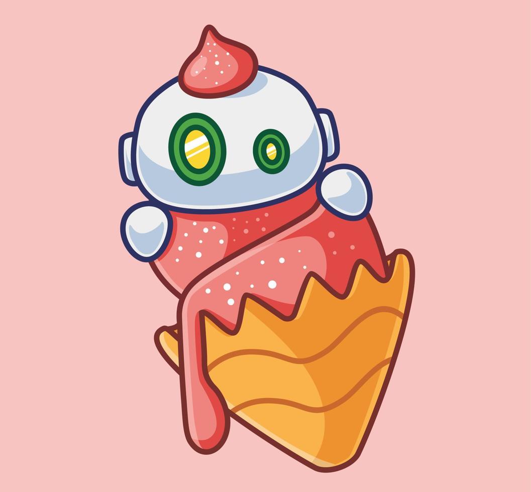 cute astronaut robot eating a giant ice cream vector