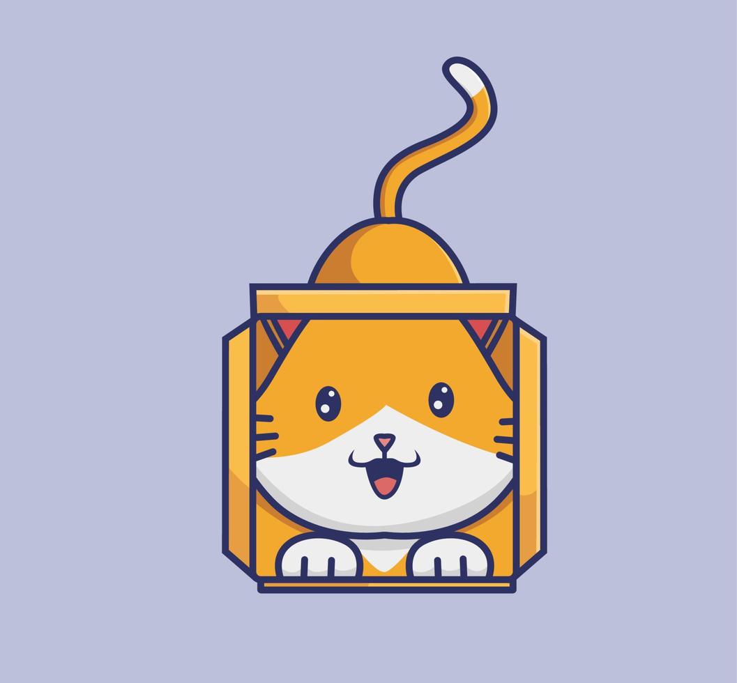 cute cat stuck in cardboard. cartoon animal nature concept Isolated illustration. Flat Style suitable for Sticker Icon Design Premium Logo vector. Mascot Character vector