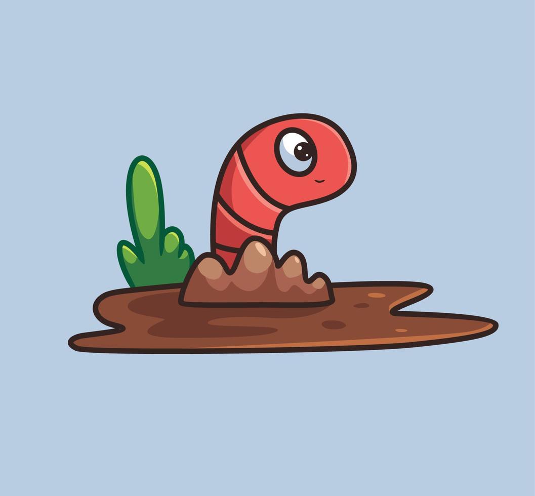 cute worm fertilizer out from the ground. isolated cartoon animal nature illustration. Flat Style suitable for Sticker Icon Design Premium Logo vector. Mascot Character vector