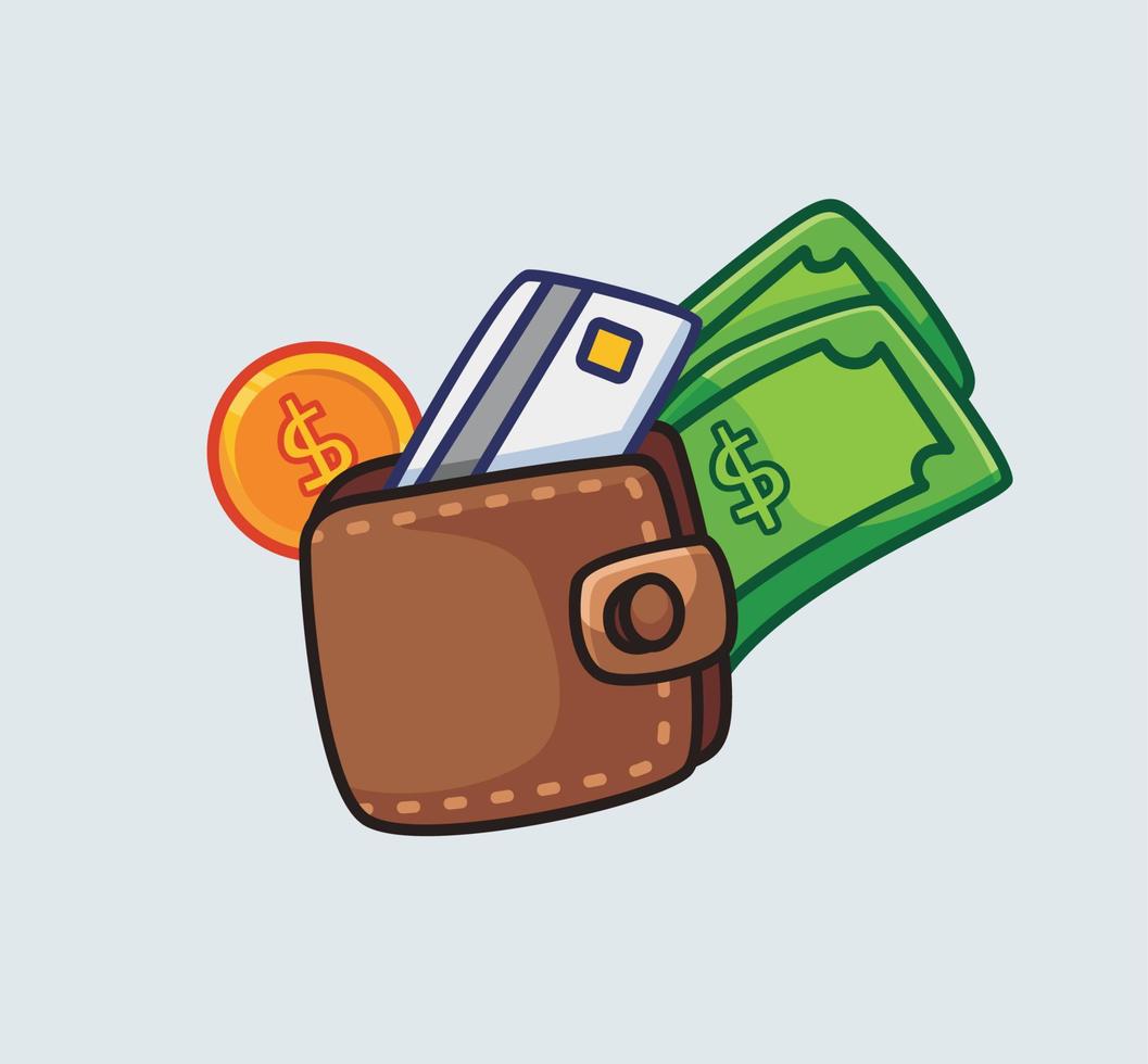 cute wallet include the monet credit card and coin. Isolated cartoon object illustration. Flat Style suitable for Sticker Icon Design Premium Logo vector