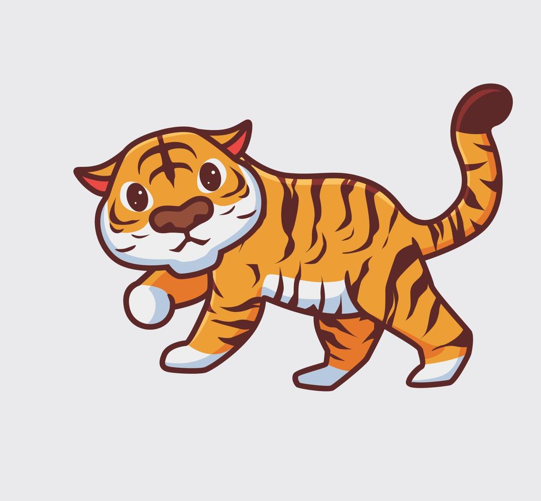 lindo tigre camina lentamente. ilustración de naturaleza animal de dibujos animados aislados. estilo plano adecuado para el vector de logotipo premium de diseño de icono de etiqueta. personaje mascota