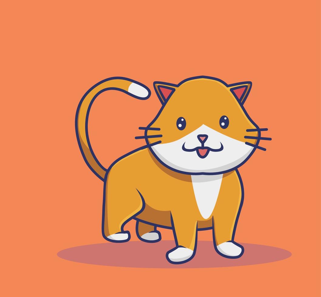 Cute Happy Cat. Animal Cartoon Flat Style Icon Premium Vector