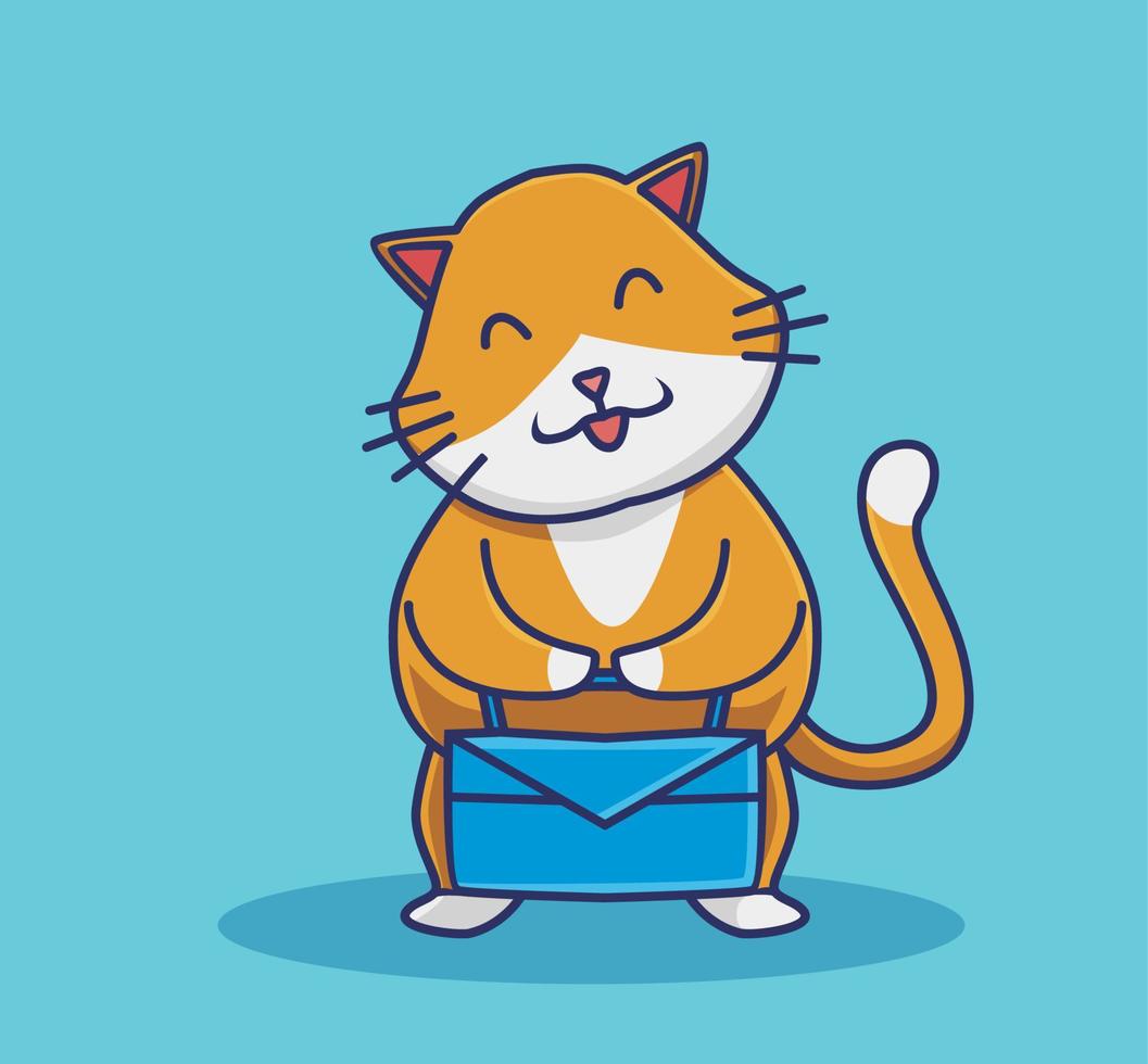 lindo bolso gato oficina. icono de estilo plano de dibujos animados de animales vector premium