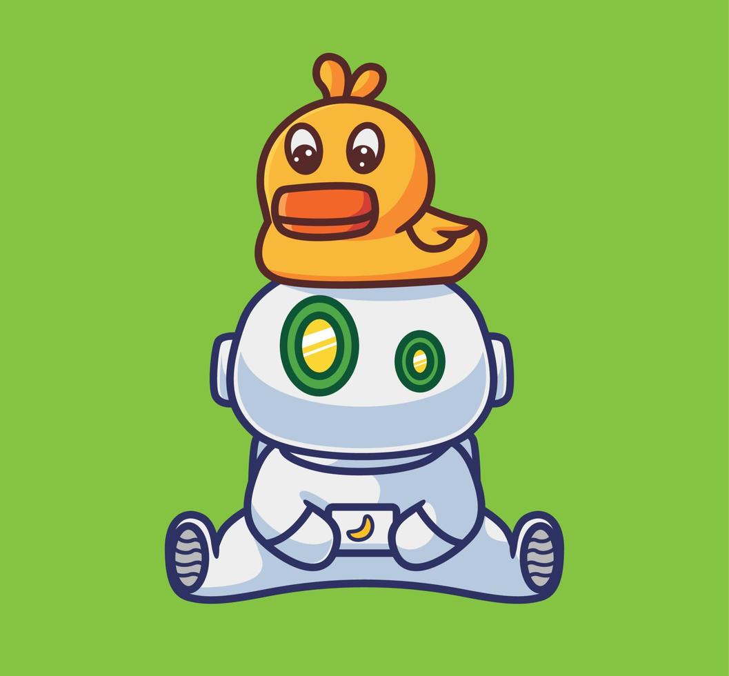 cute astronaut robot with a duck at bathroom vector
