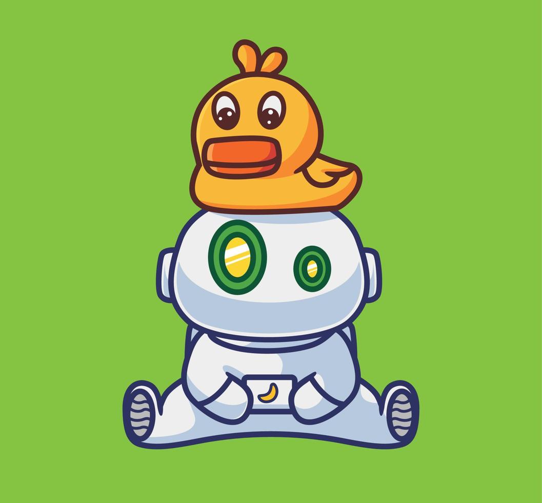 lindo robot astronauta con un pato en el baño vector