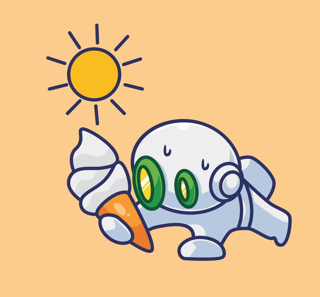 cute astronaut robot eating ice cream summer vector