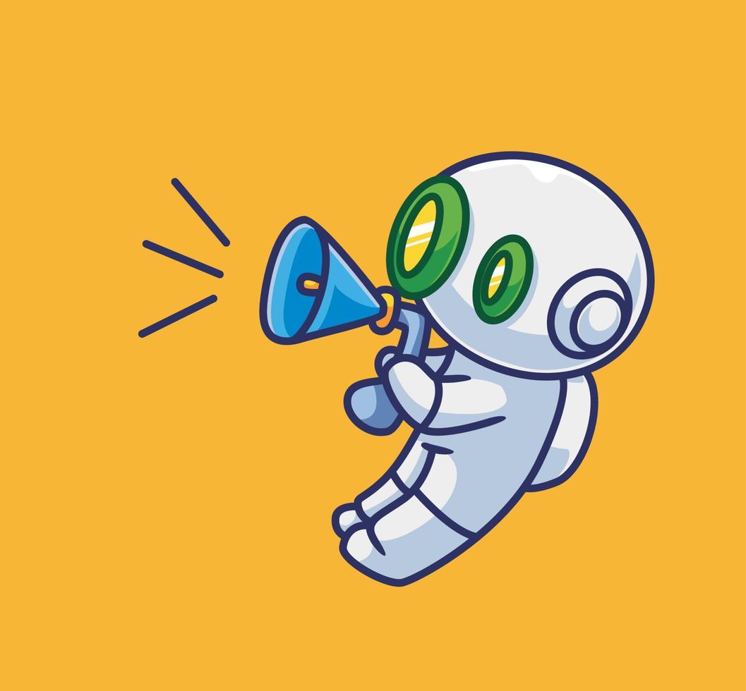 cute astronaut robot using megaphone. Isolated cartoon person illustration. Flat Style suitable for Sticker Icon Design Premium Logo vector