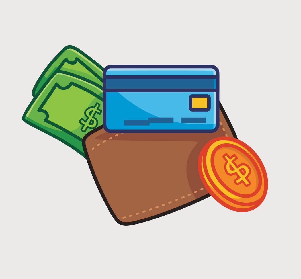 linda billetera marrón con una tarjeta de dinero adentro. ilustración de objeto de dibujos animados aislado. estilo plano adecuado para el diseño de iconos de pegatinas vector de logotipo premium