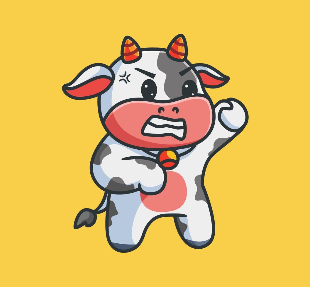 cute cow angry expression. isolated cartoon animal nature illustration. Flat Style suitable for Sticker Icon Design Premium Logo vector. Mascot Character vector