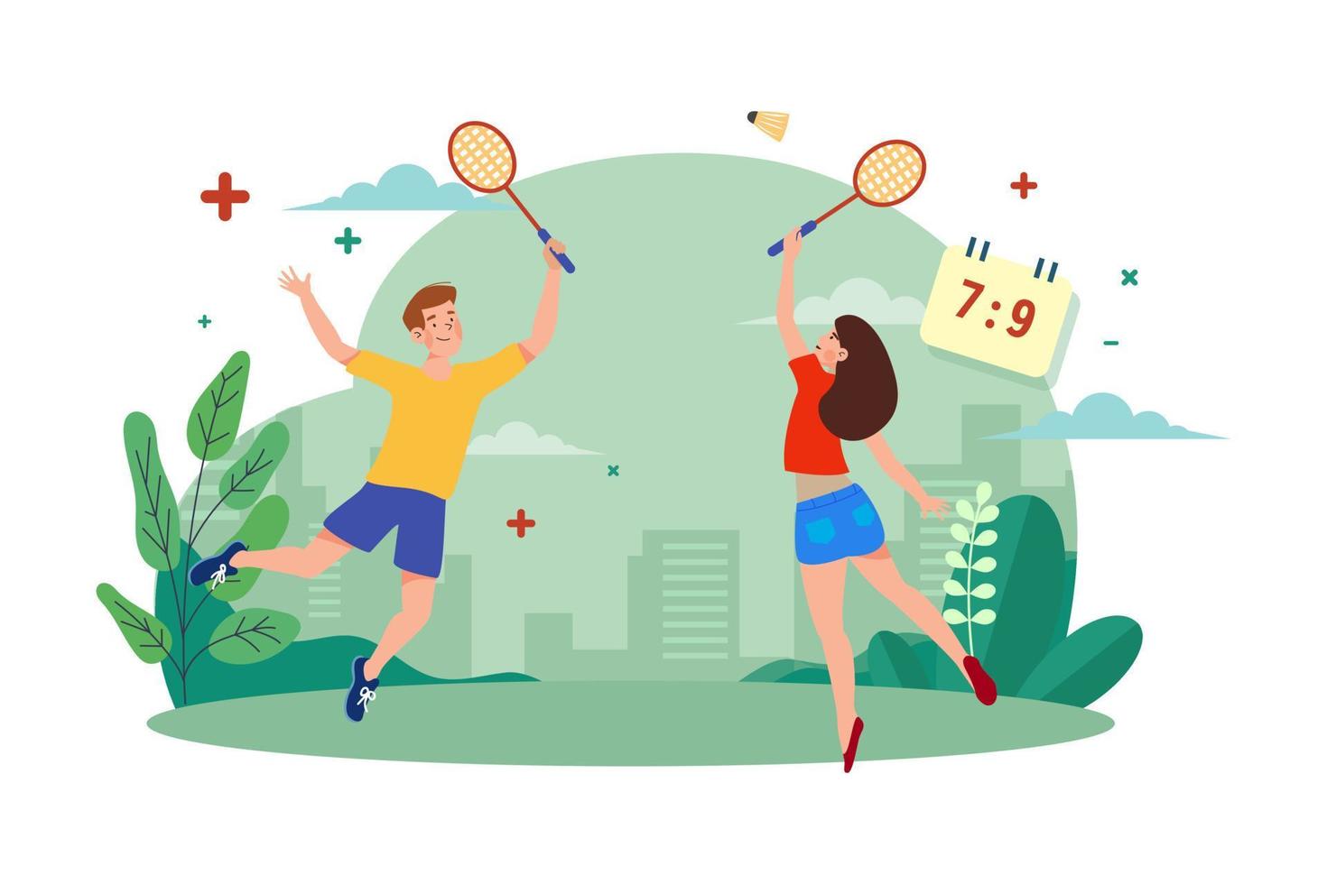 Couple playing badminton vector